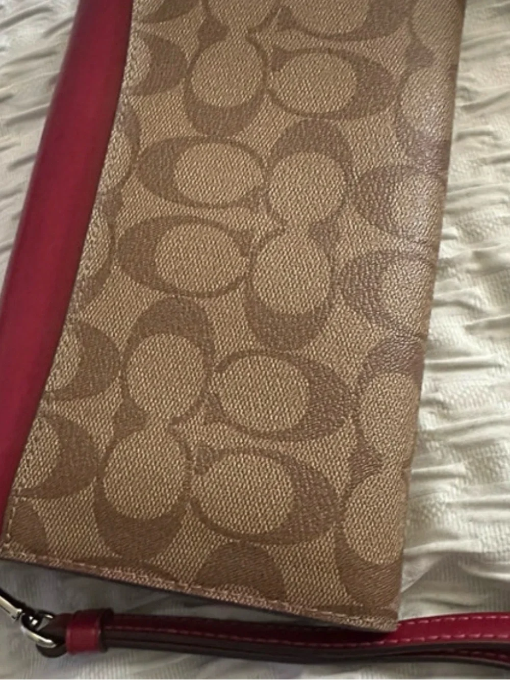 Coach Red Leather Flap Signature Canvas Wristlet